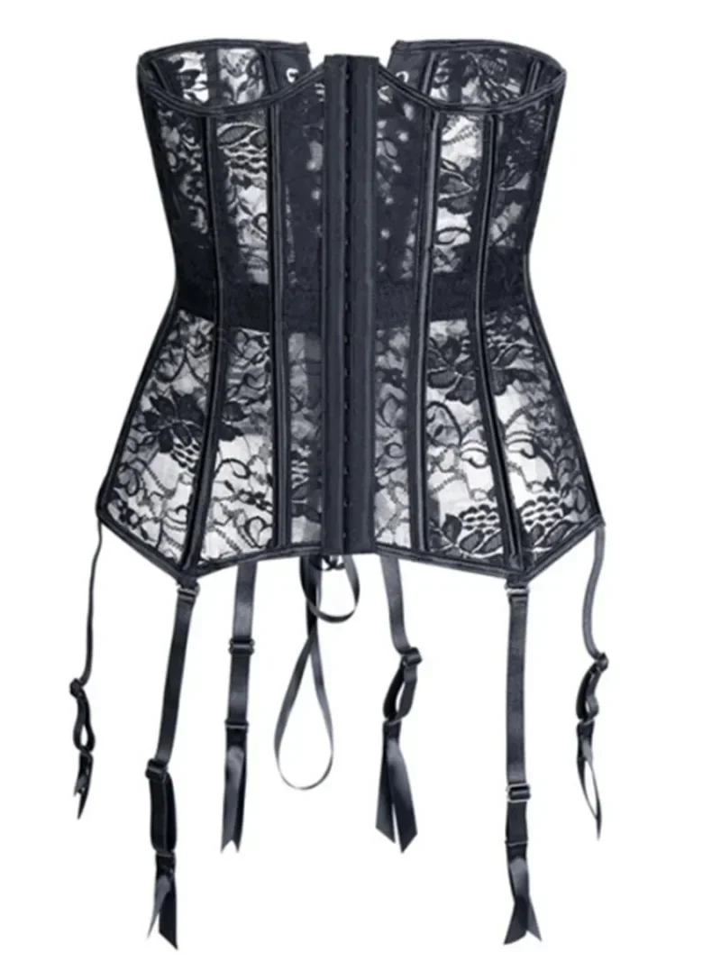 

Black Plus Size Sexy Lace Underbust Lingerie Corsets With Suspenders Gothic Breathable Waist Control Slimming Corset & Bustiers