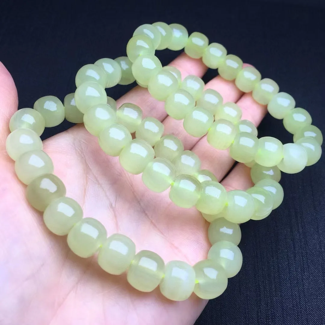 1Pc Fengbaowu Natural Light Green Hetian Jade Nephrite Bracelet Old Style Shape Beads Reiki Healing Stone Jewelry Gift Women Men