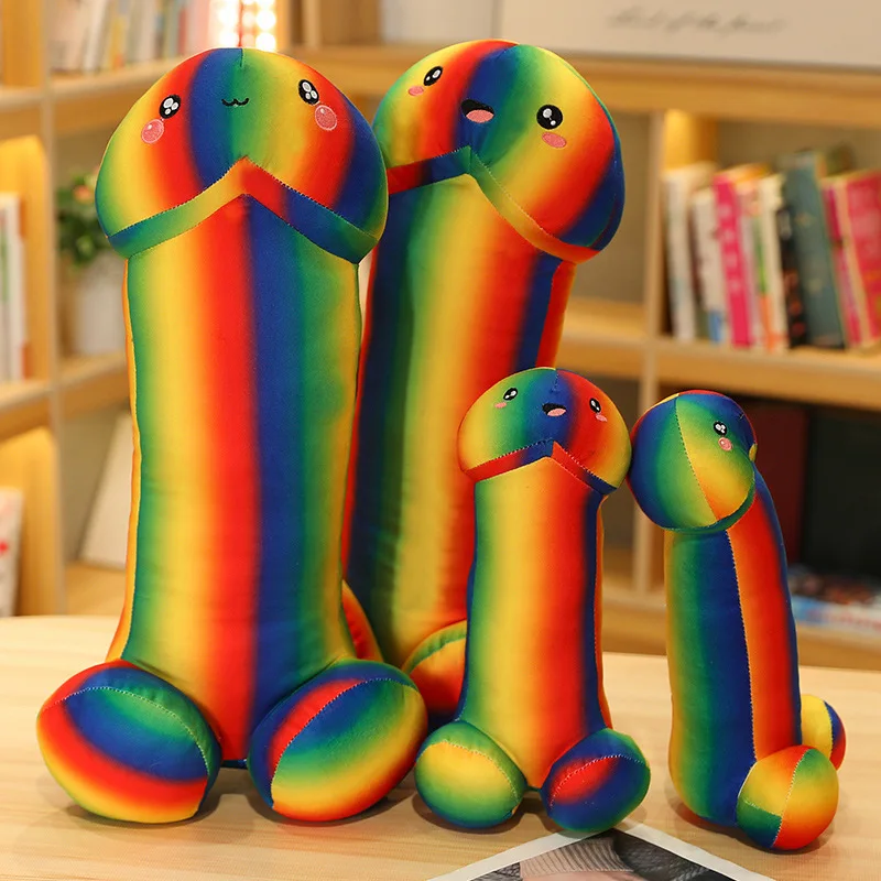 30 ~ 90 cm Sexy Kawaii Uomo Pene Arcobaleno Colore Peluche Cuscino Lungo Rafforzamento Multi-colore Compagno di Dormire Presente