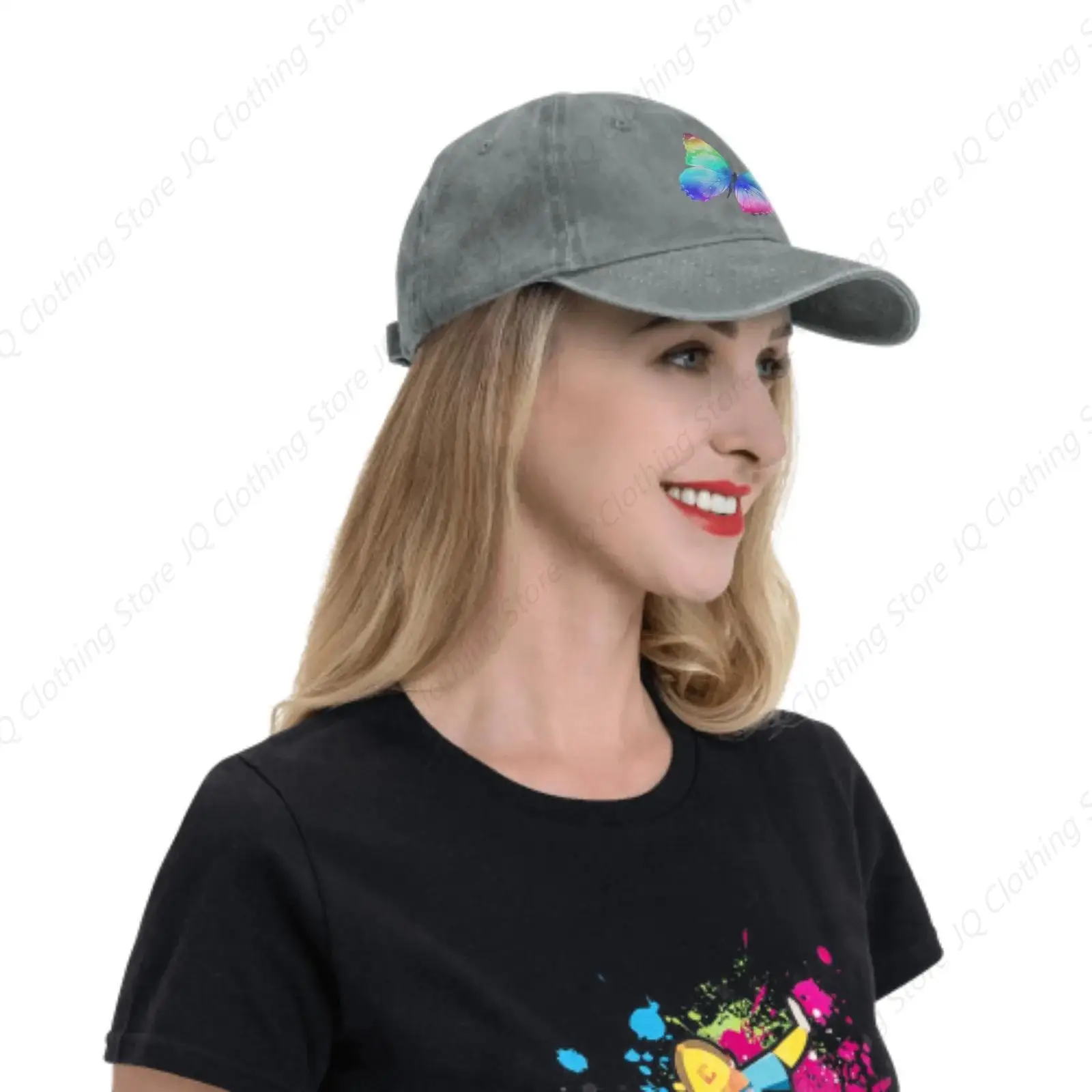 Butterfly topi Trucker pria wanita modis, topi koboi katun bersirkulasi, topi basket santai luar ruangan musim panas