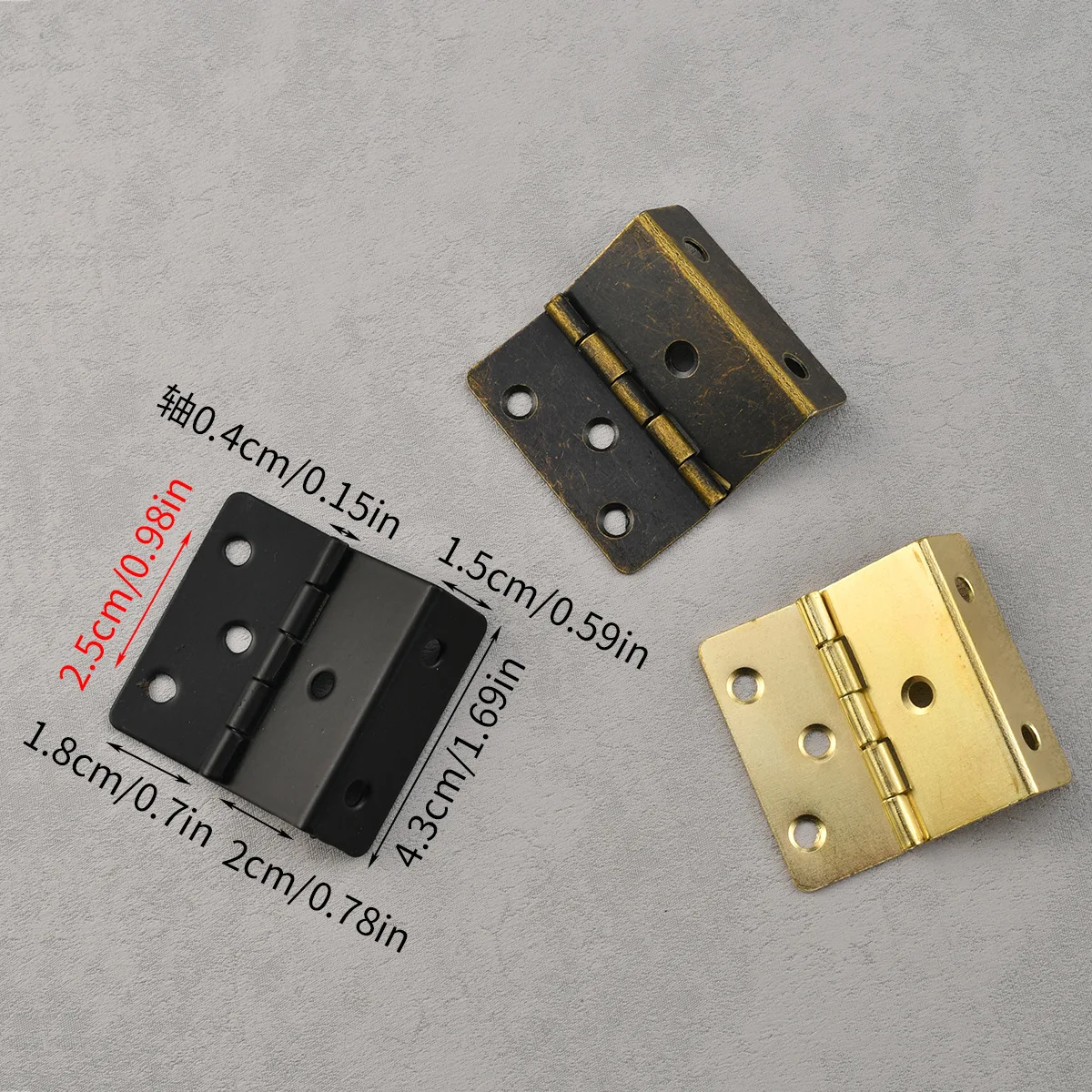 Large Antique Iron Tri-Fold Hinges, 6 Holes, Right Angle Hinges, Suitable for 18mm Board, New Chinese Style, 43mm