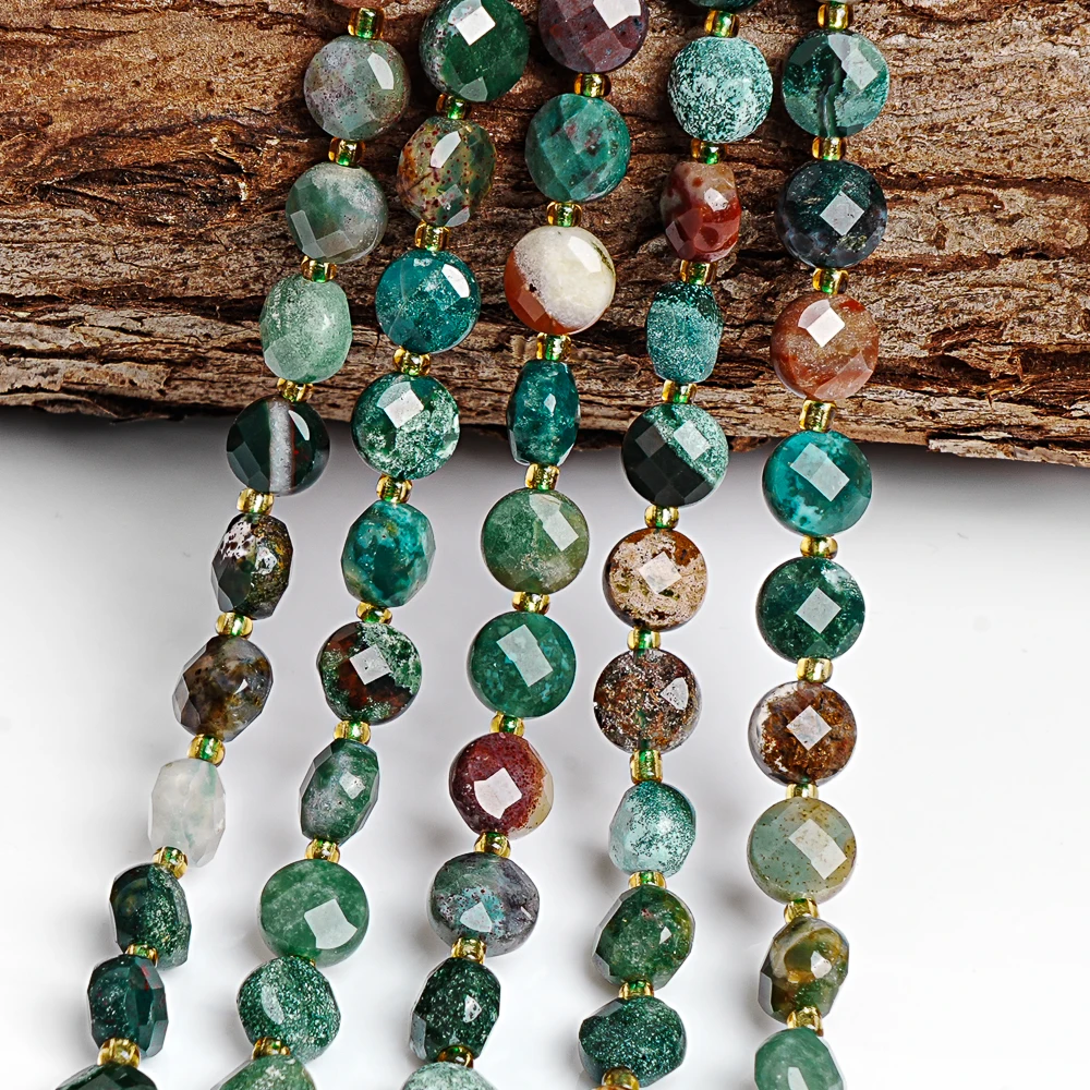 NATURAL OCEAN JADE BEADS MULTICOLOR GEMSTONE FACETED ROUND COIN LOOSE BEADS FOR HANDMADE DIY JEWELRY MAKING ACCESSORIES 6MM