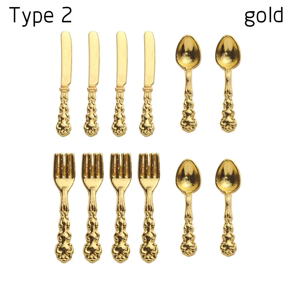 12PCS  Kitchen 1:12 Scale Simulation Mini Cutlery Miniature Cookware  Accessory Fork Knife Spoon