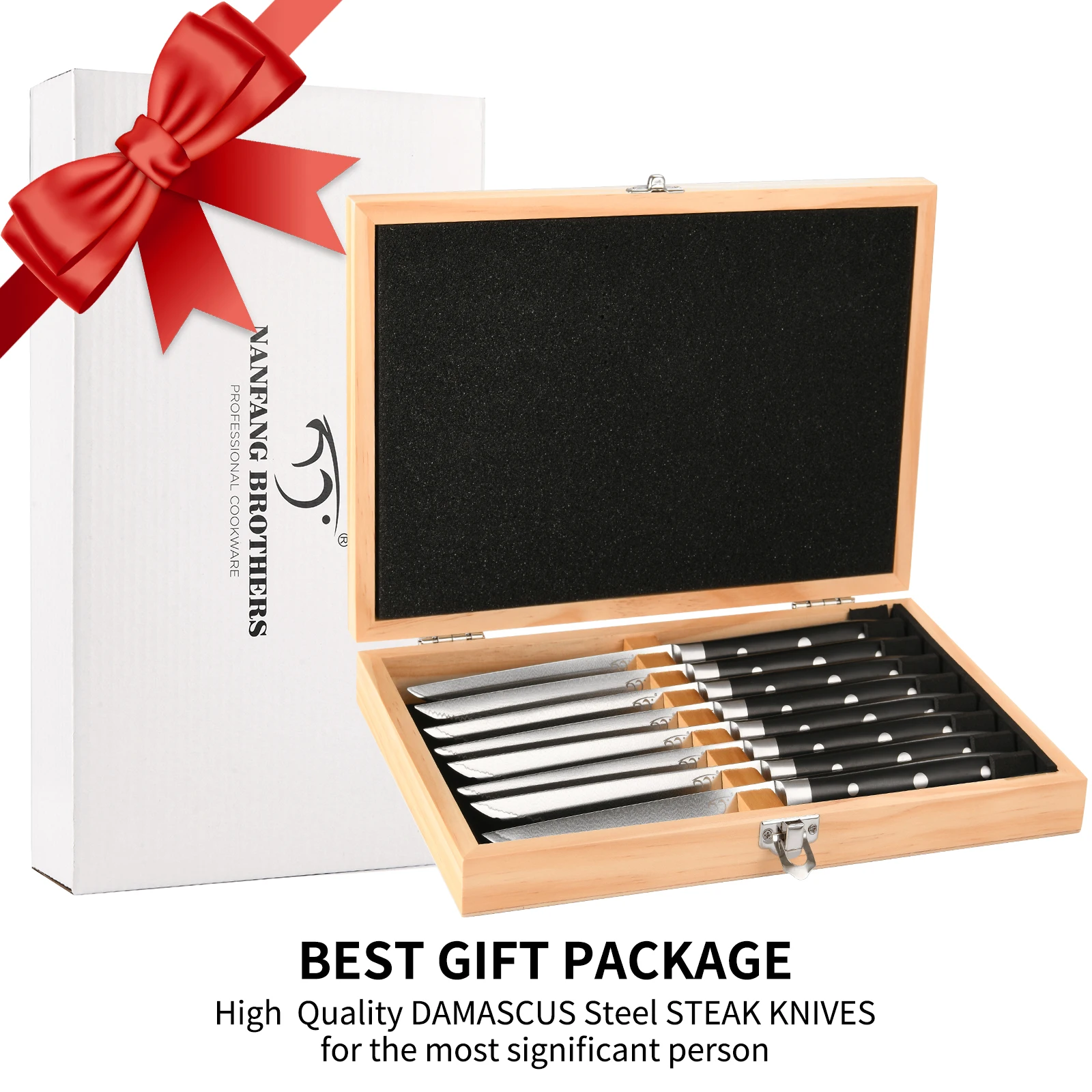 8 Pieces VG10 Damascus Steel Steak Knife Set  Comfort Grip Ergonomic Handle Wood Gift Case for Family Dinners Restaurant Home Steak Meal Preparation view 6