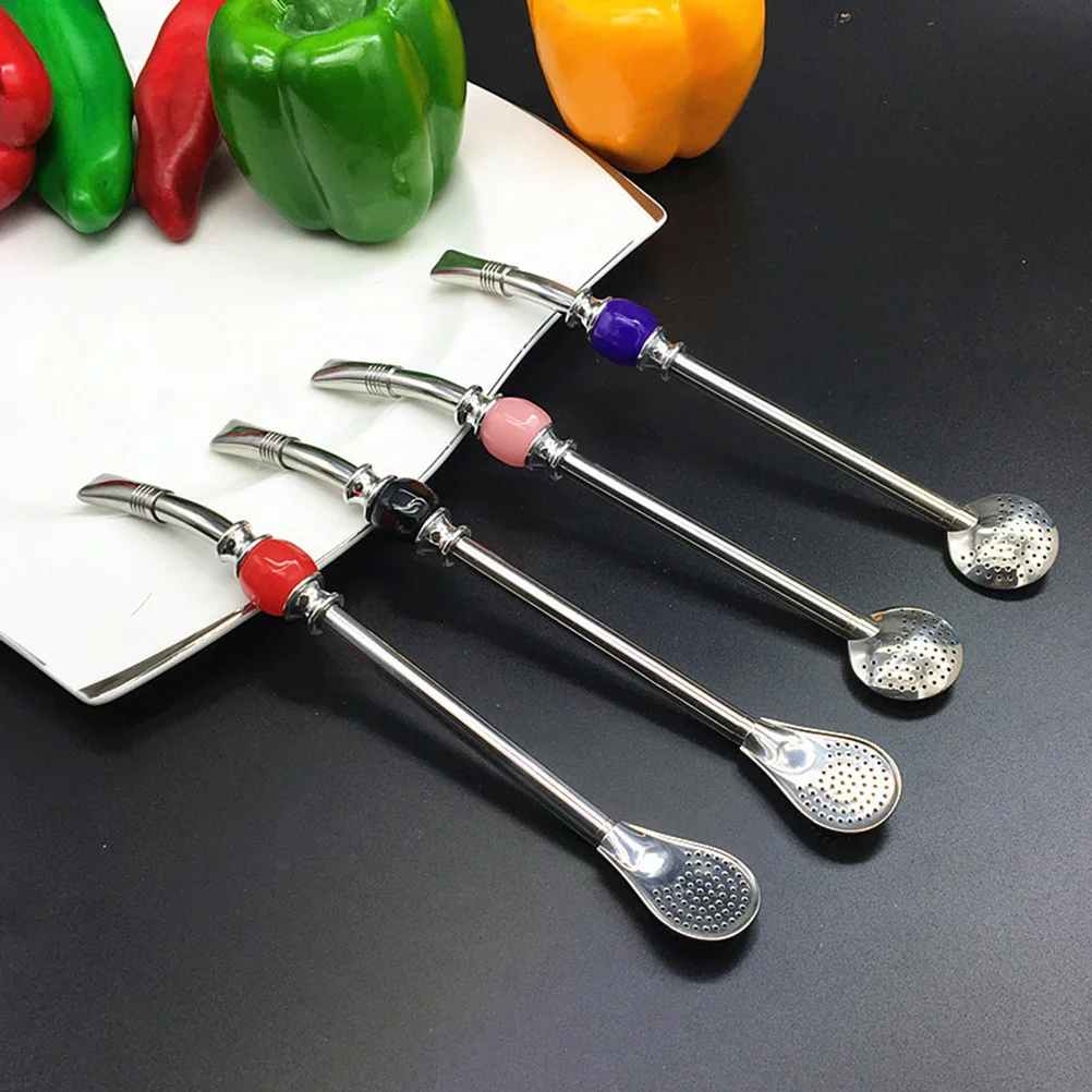 

SHERCHPRY Stainless Steel Strainer Straw with Filter Spoon and Cleaning Brush for Mate Loose Tea Coffee Drinks Random Color