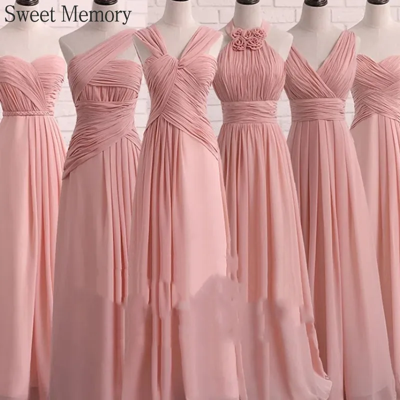 Customized Chiffon Dusty Pink Bridesmaid Dress Wedding Party Gowns Sweet Memory Bride Robes Formal Gowns For Long Prom Dresses