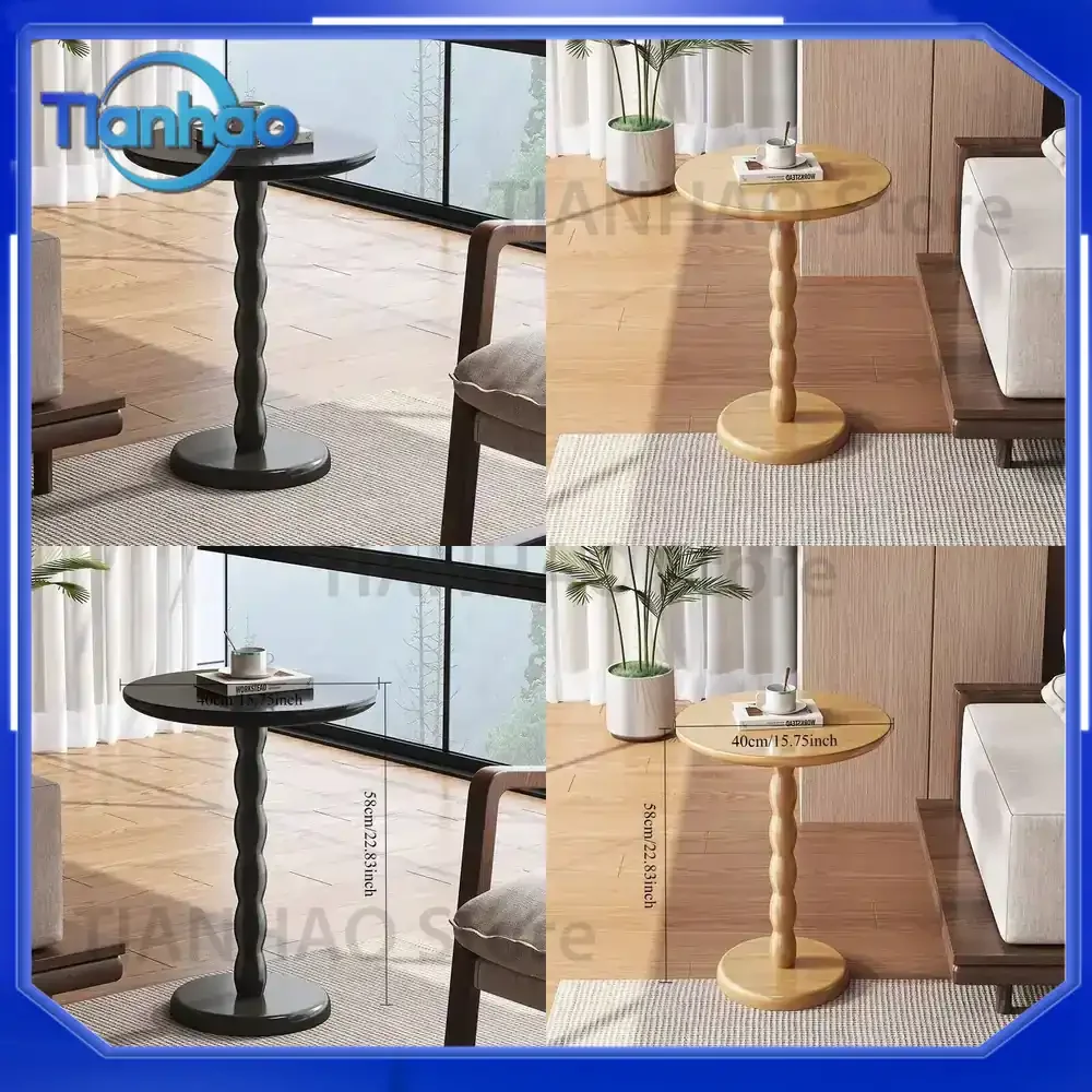 Solid Vintage Wood Round Side Table for Roman Column Luxury Accent Sofa End Table Coffee Table Center Living Room