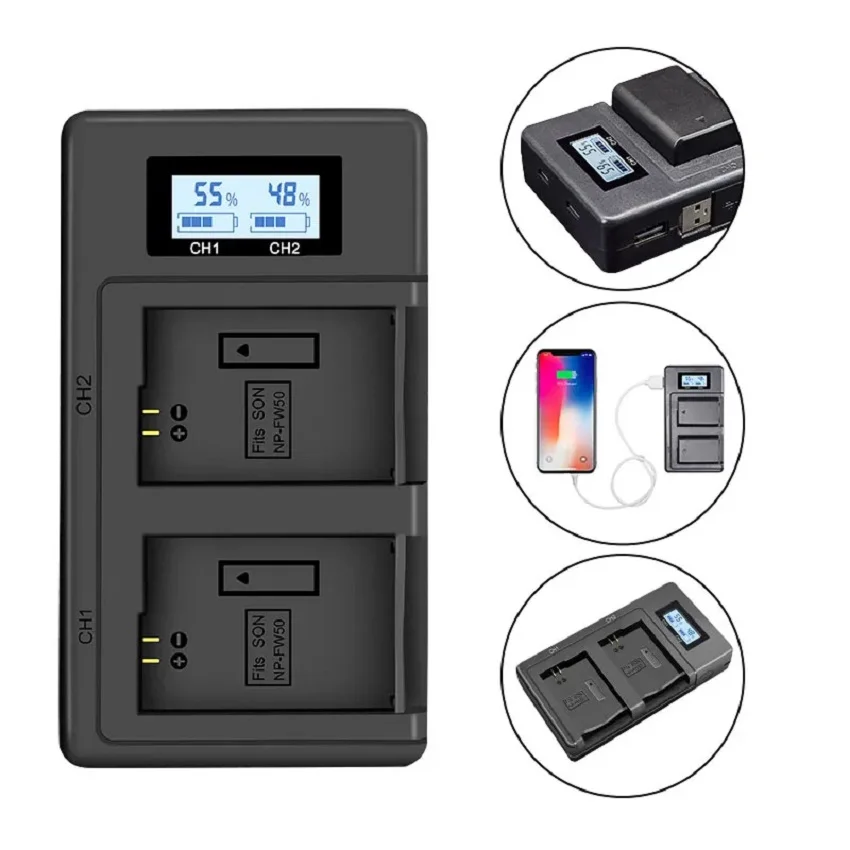 

NP-FW50 Battery and Charger for Sony A6100 A6000 a5100 ZV-E10 A6400 A7M2 a6500 a6300 A5000 NEX-5 NEX-6 A7II A7RII A7SII A7S etc