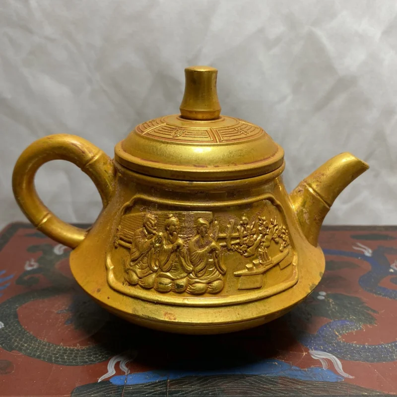 Oath of the Peach Garden Gold Teapot Old Teapot Decoration Antique Home Decorations Copper Pot Bronze Collection Souvenir