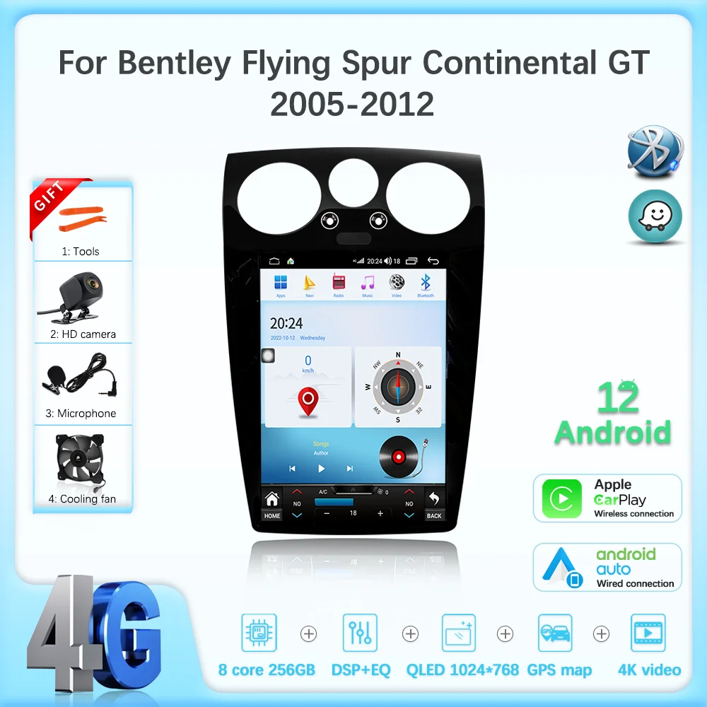 

Android 12 для Bentley Flying прямой Континентальный 2005-2012 Умный мультимедийный видеоплеер GPS Радио Навигация CarPlay 256 ГБ