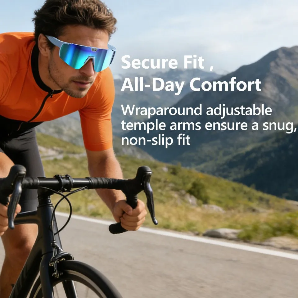 Smart Sports AI Glasses, Wraparound Bluetooth Cycling Sunglasses With Camera Music Recording Function
