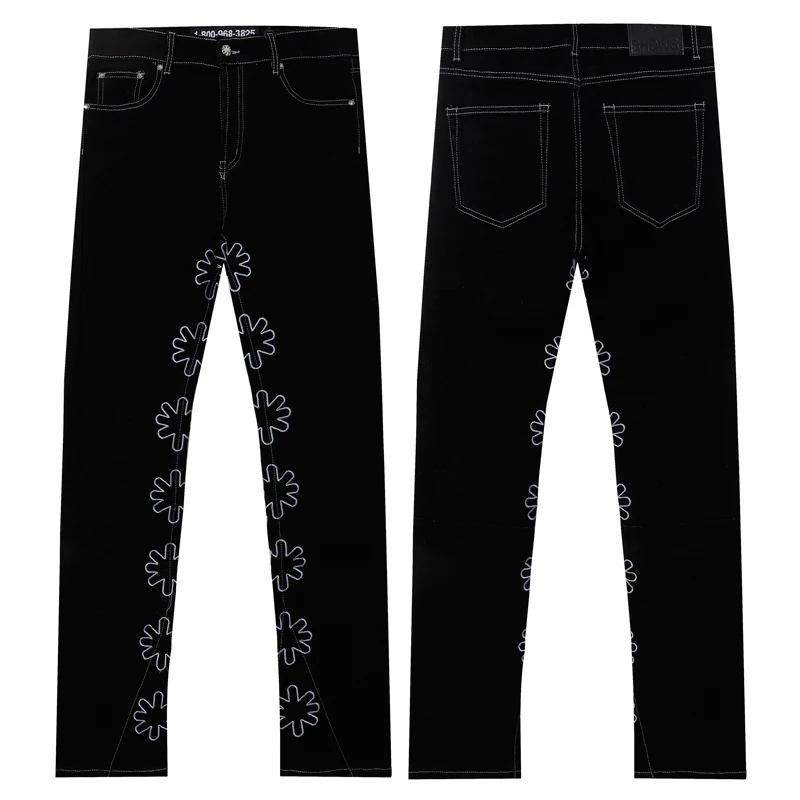 

Men's Denim Pants High-quality Embroidered Flower Logo Trousers American Street Casual All-match LOST Jeans
