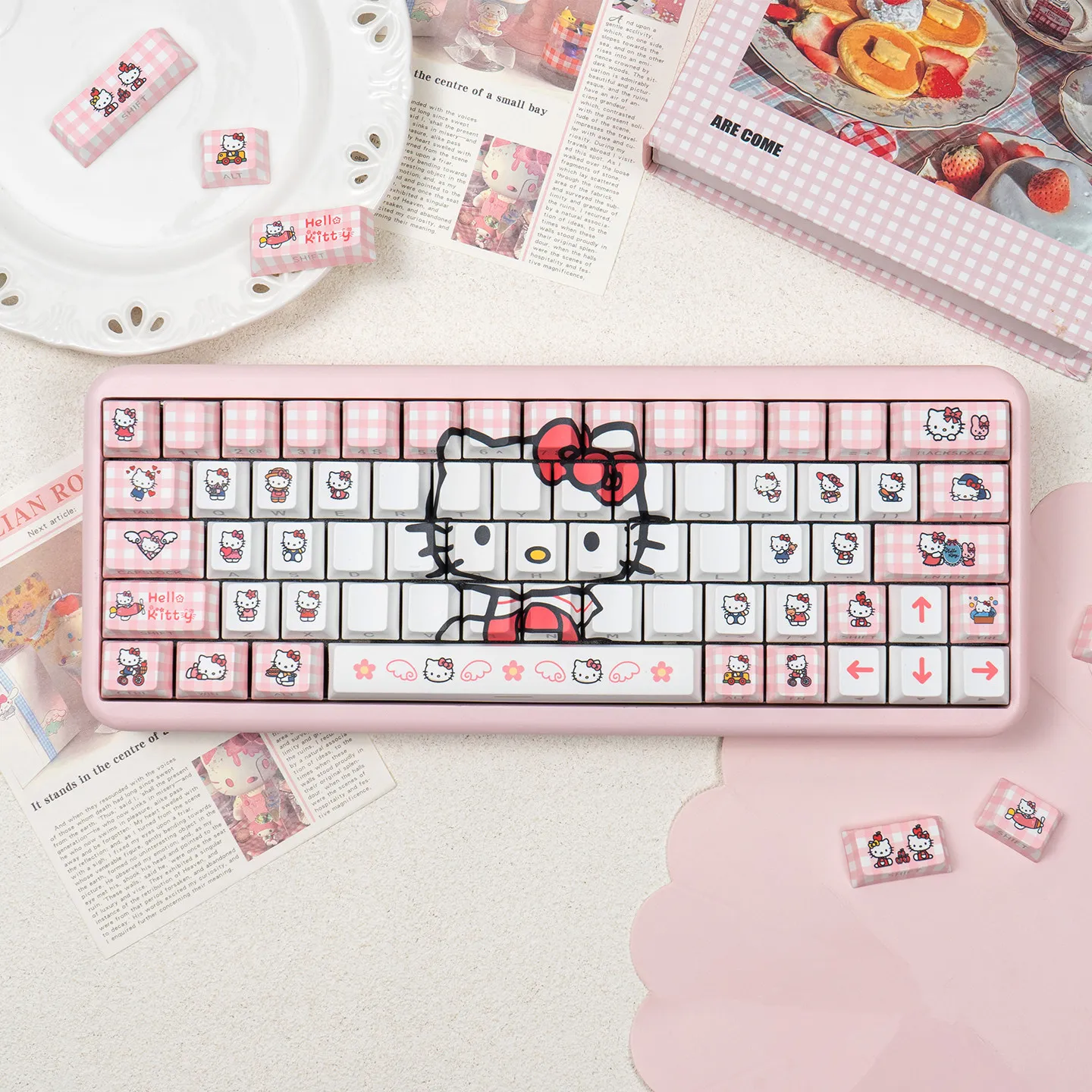 Klawisze PBT z motywem kreskówkowym, anime, uroczej Hello Kitty i wiśni, profil Cherry, do przełączników Cherry MX, do mechanicznych klawiatur gamingowych 61/68/87/104/108 — zdjęcie produktu 3
