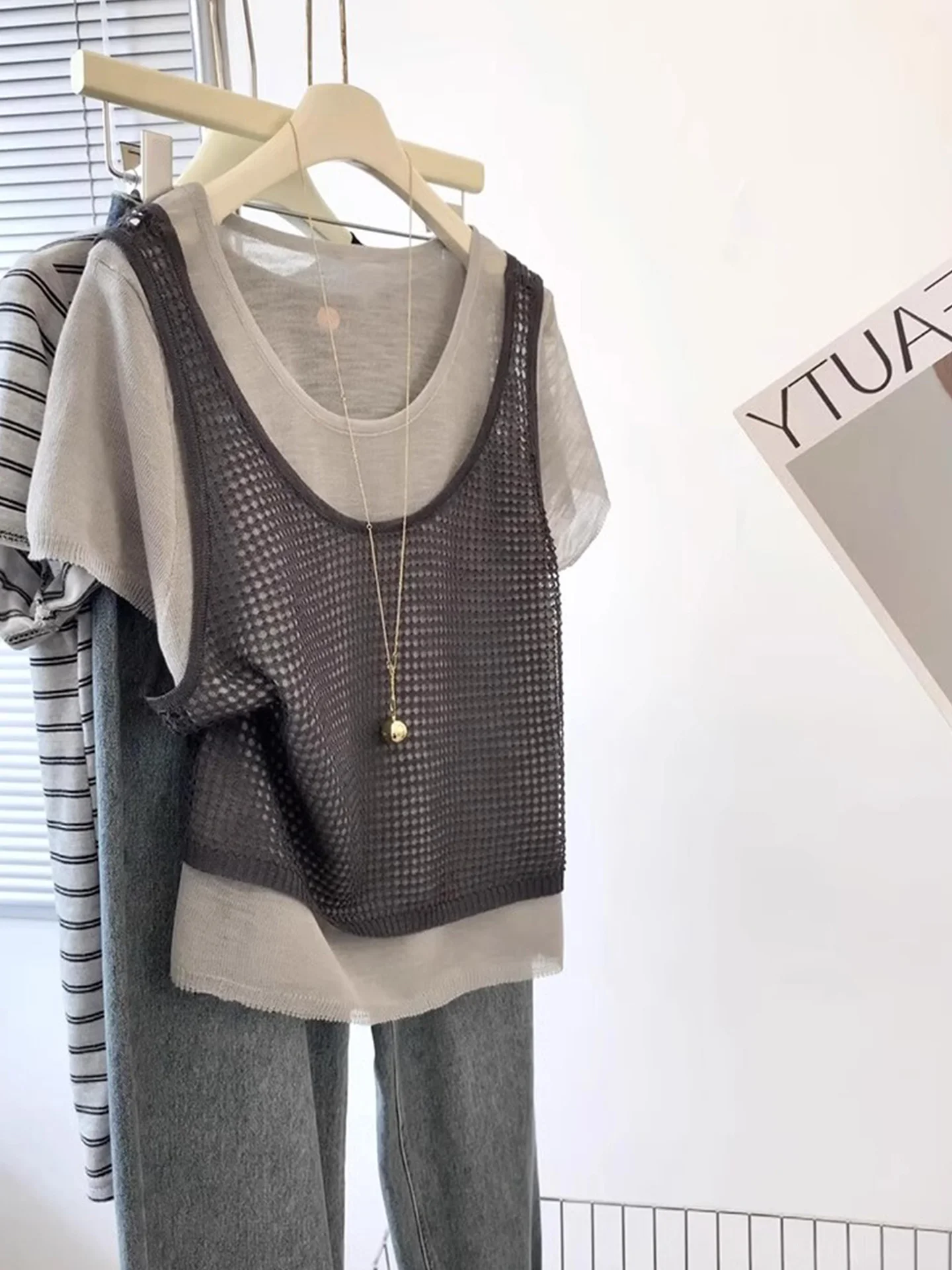 

Korean Style Ice Silk Knitted Loose Short Sleeve Overhead Comfortable Fashionable Summer Top Women's plus Size Inner Wear