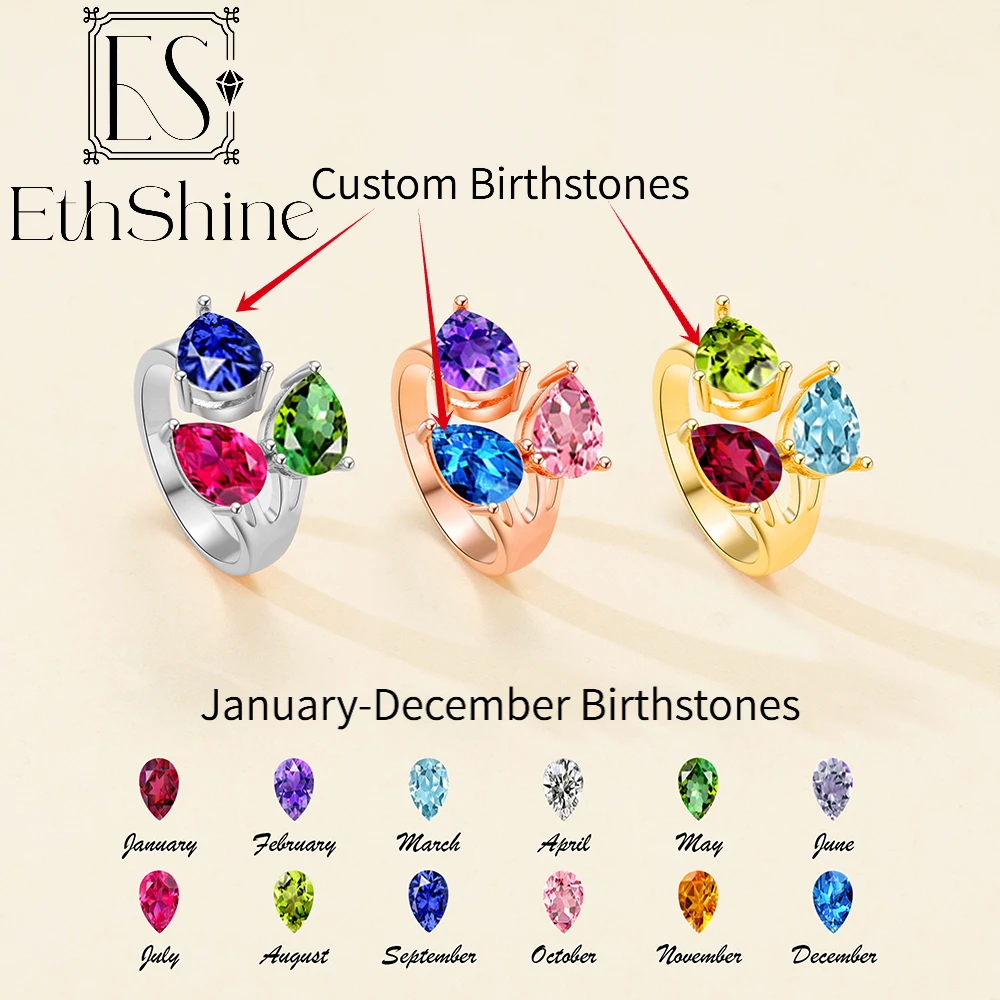 Personalized Toi et Moi Birthstone Ring Duo-Cut Stainless Steel Three Stone Ring Waterproof Non-Tarnish Custom Jewelry for Women