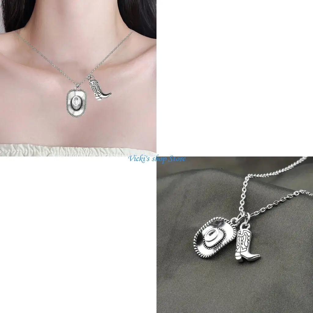 

Vintage Western Cowboy Hat Charm Pendant Necklace Adornment For Women Punk Jewelry Gifts Party Accessories