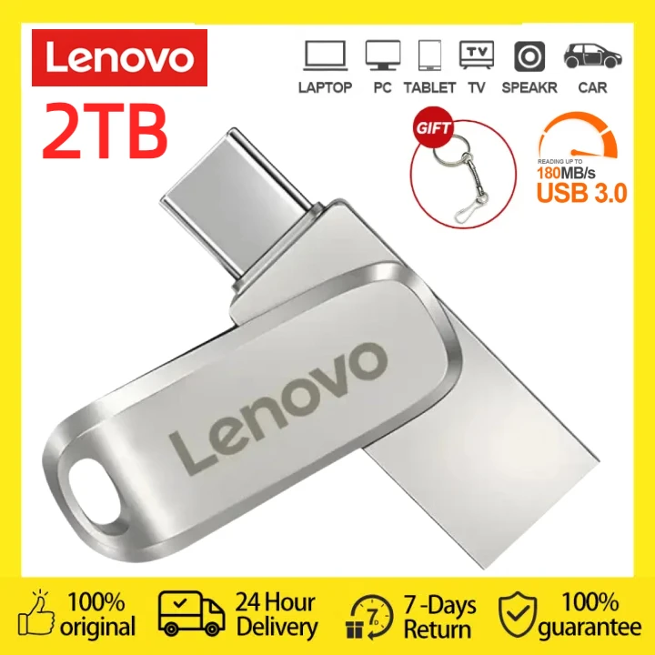 레노버 OTG C 타입 펜 드라이브, 금속 USB 3.0 플래시 카드, 컴퓨터용 USB 메모리 스틱, 2TB, 1TB, 512GB, 256GB, 128GB