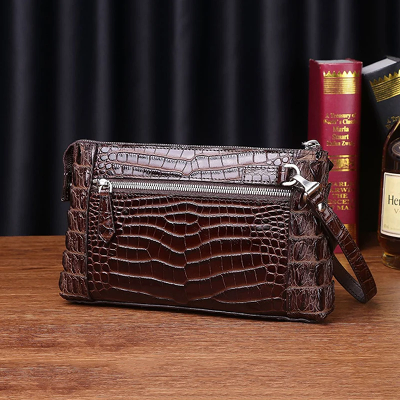 Real Cowhide Crocodile pattern High quality men\'s large clutch bag business leather bag fashion large capacity leather wallet