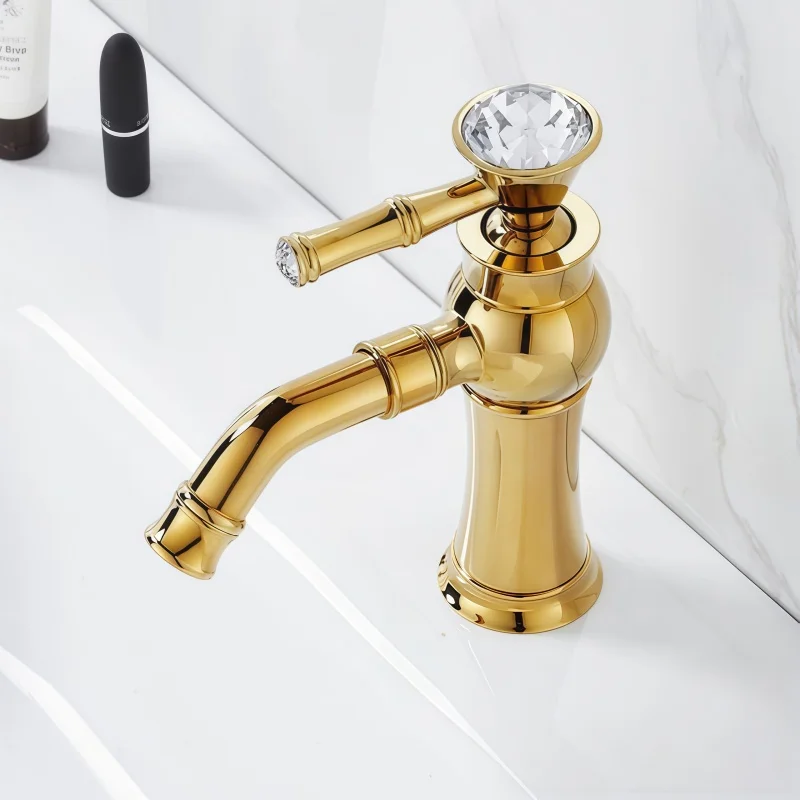 Rotatable Extendable Faucet Anti-Splash Bathroom Faucet Cross-Border Trade All-Copper Diamond Crystal French Style Faucet