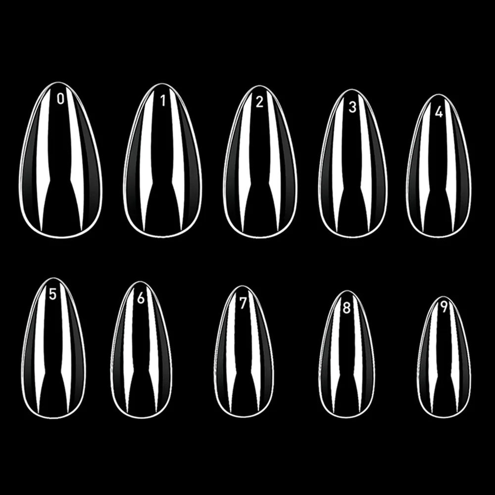 500Pcs Almond Fake Nail Tips Full Cover 10 Sizes Acrylic Stiletto False Art Nail