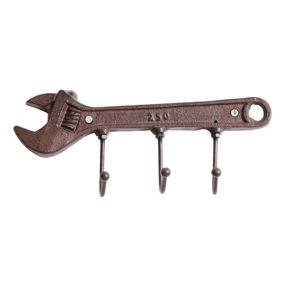1pc Vintage Wall Hook Hanger Key Clothes Hanger Rack Wall Mounted Coat Holder 3-Hook Metal Spanner-shaped Hook for Home Bedroom