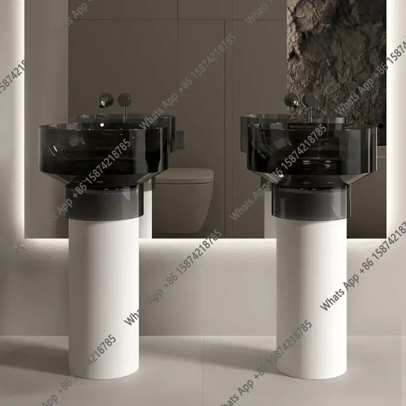 

Прозрачная колонная раковина T-Y X: интегрированный напольный умывальник из цветной смолы для отелей, на заказ