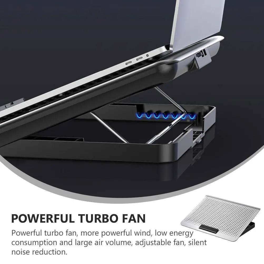 

1Pcs Laptop Cooler Adjustable Cooling Stand Metal Aluminum Alloy Panel Powerful Silent Fan Dual USB Ports 7-Level Height