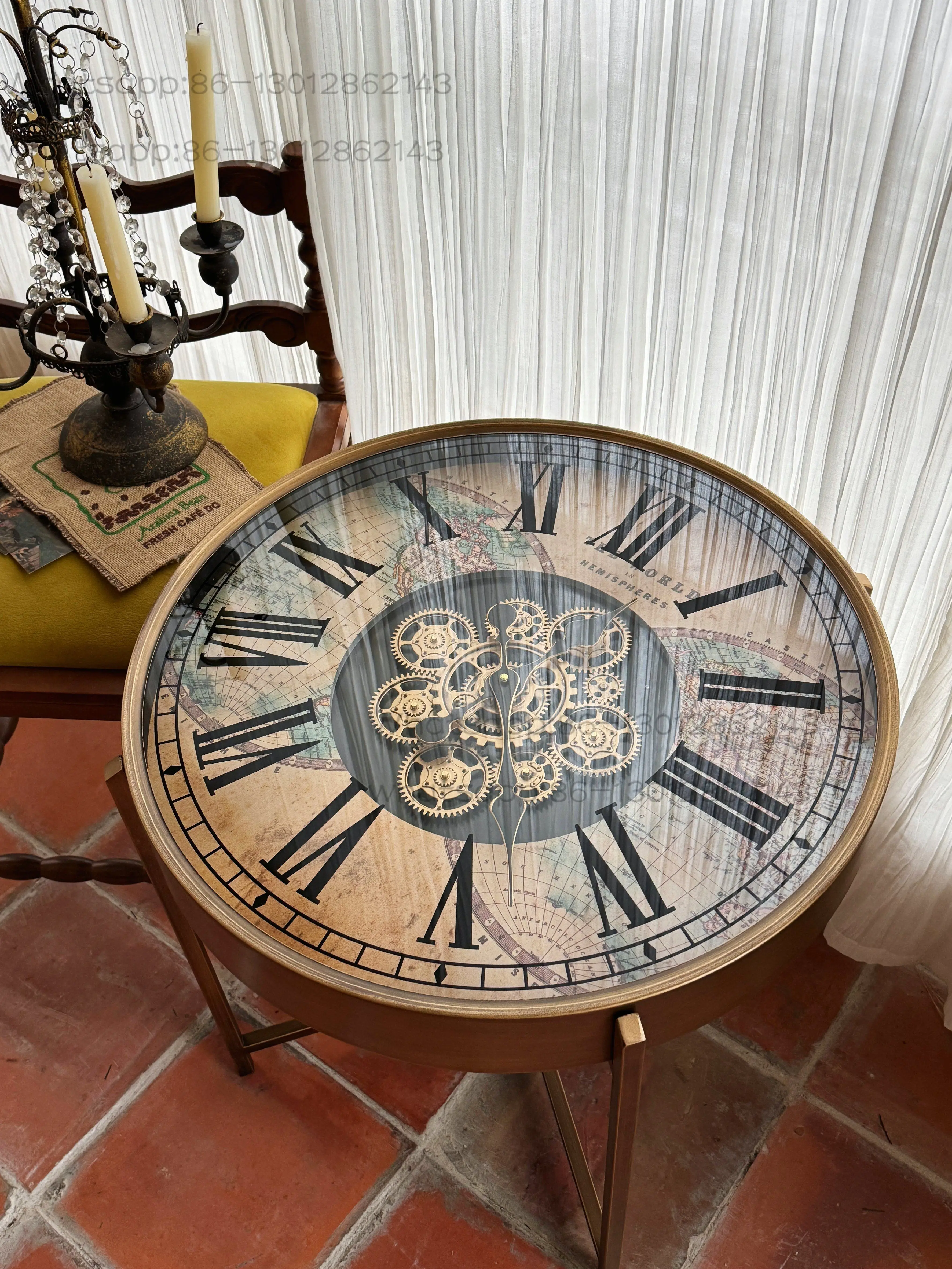 Retro high-end sense light luxury design sense American clock gear living room sofa side few small coffee table small apartment