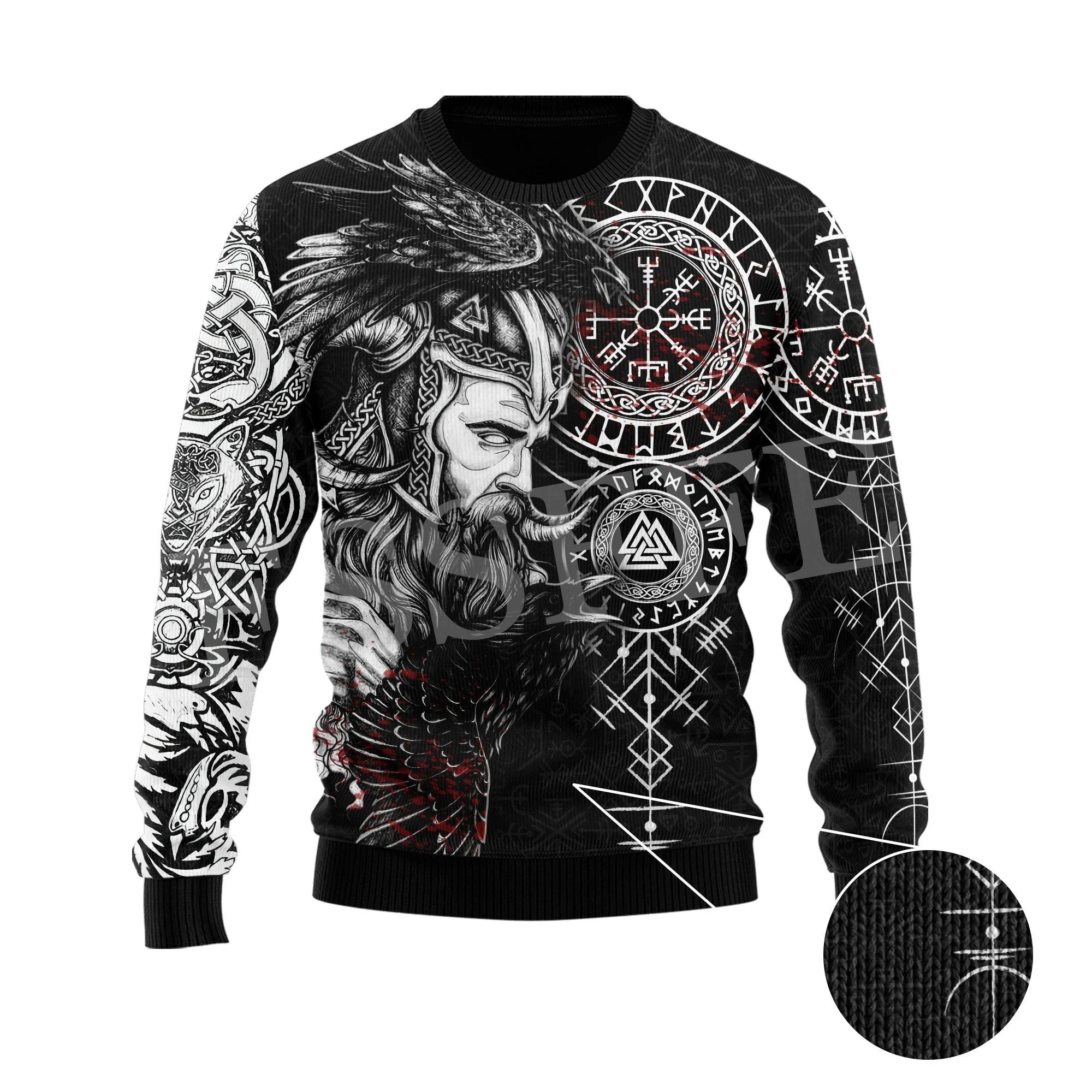 Weihnachten hässlichen Pullover Wolf Fenrir Odin nordischen Krieger Mythologie Tattoo Retro lange Ärmel 3dprint Pullover Harajuku lässig x3