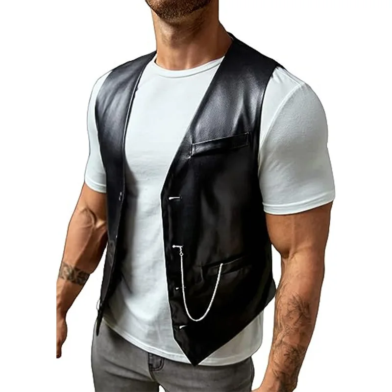 New Simple Men's PU Slim-fit Leather Vest Jacket Men's Vest Vest