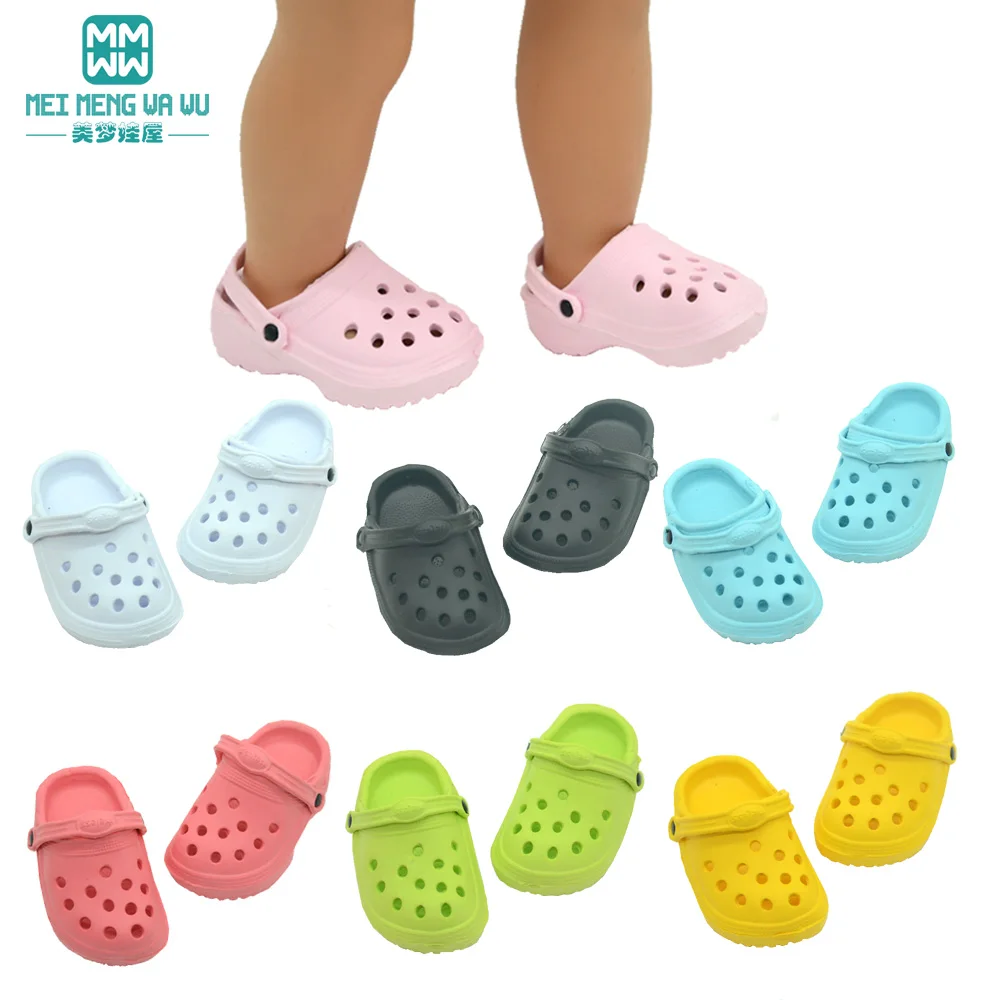 8cm shoes for doll fit 43cm Baby New Born doll and american doll Hole Shoes Half Slippers Beach Shoes gift for girls