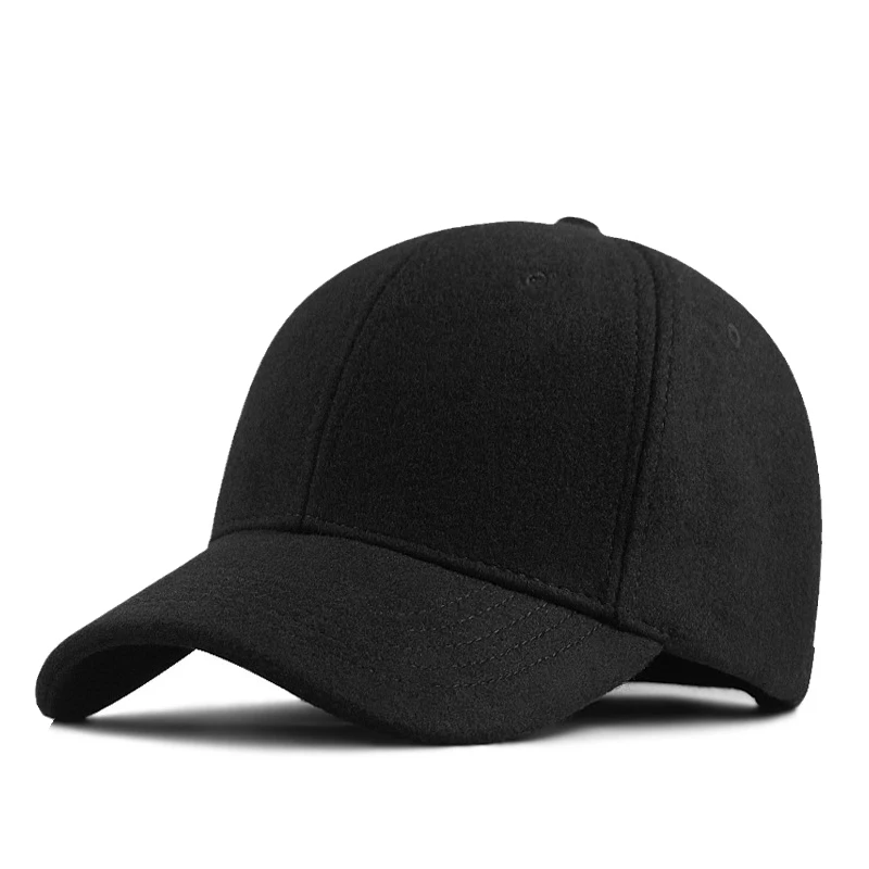 Boné de beisebol grande para homens, chapéu grosso de lã, snapback manter aquecido, tampa fechada de cor sólida à prova de vento, inverno, 2023