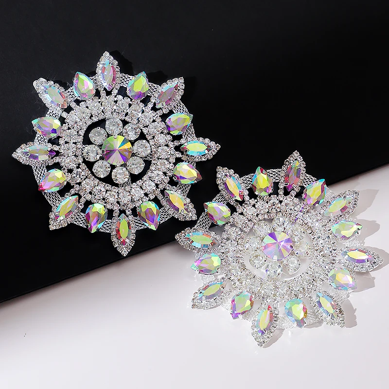 

DUCRYSTRAL Round 9.5CM Sewing rhinestone Silver Base Applique Glitter Glass Crystal Patch For DIY Dress.Shoes.Decoration