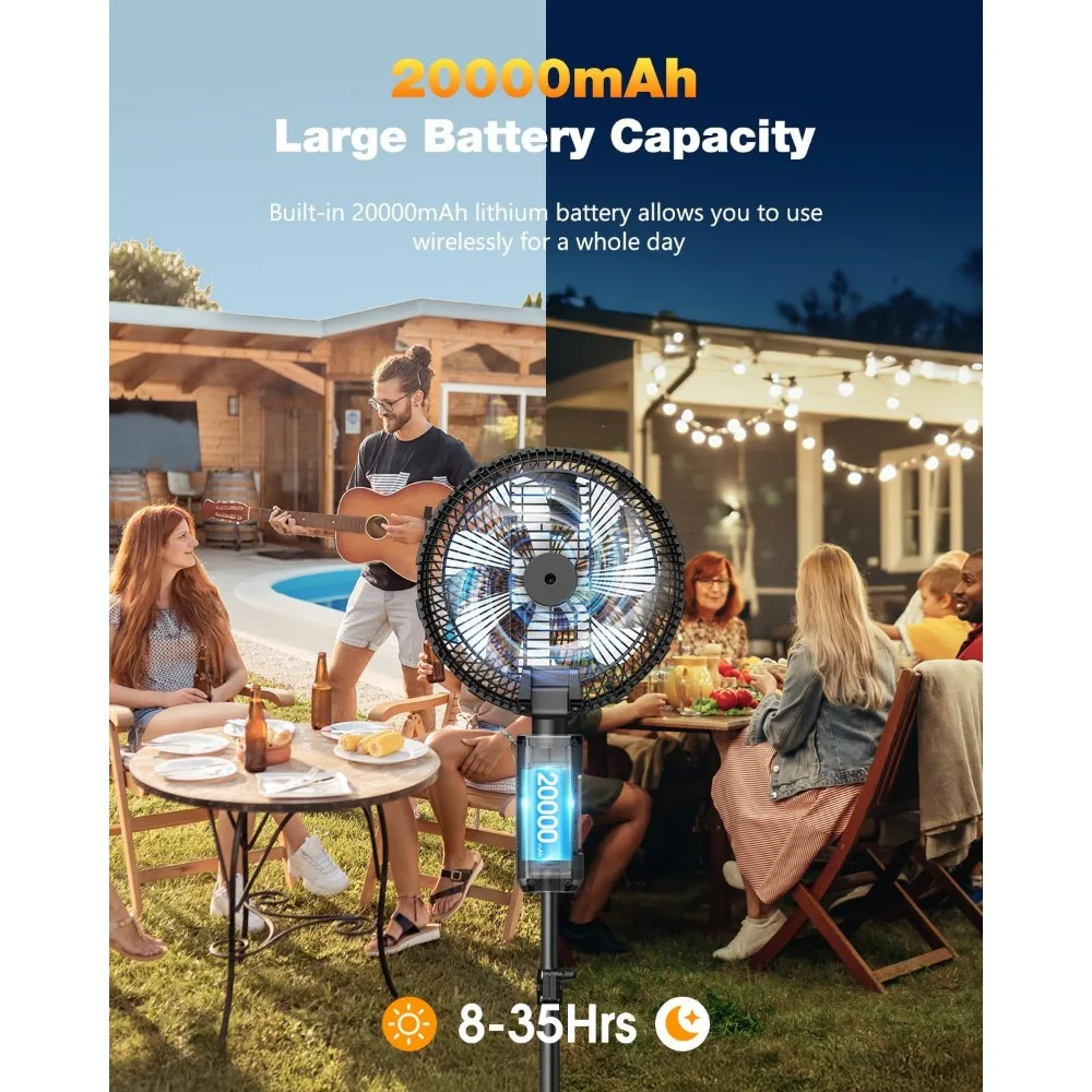 مراوح رذاذ خارجية بقدرة 20000 مللي أمبير في الساعة للباحات الخارجية، وقاعدة 12 بوصة ومراوح متأرجحة على سطح الطاولة مع مجموعة رذاذ مروحة، قابلة لإعادة الشحن