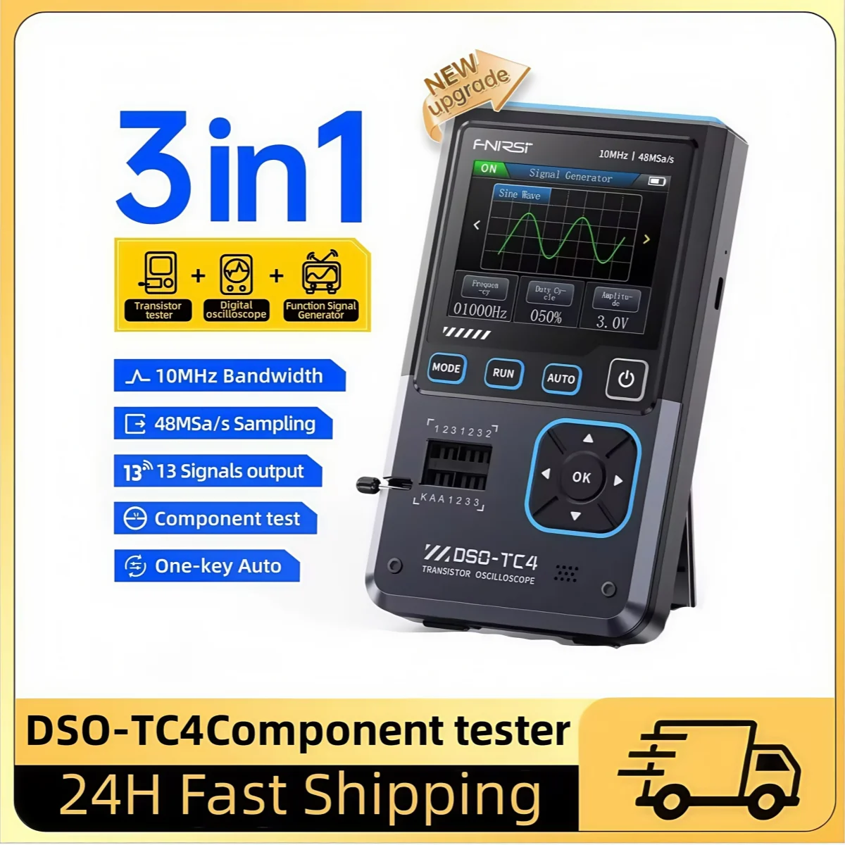 

FNIRSI DSO-TC4 Upgrade 3 in 1 Digital 10MHz 48Ms/s Electronics Component Tester