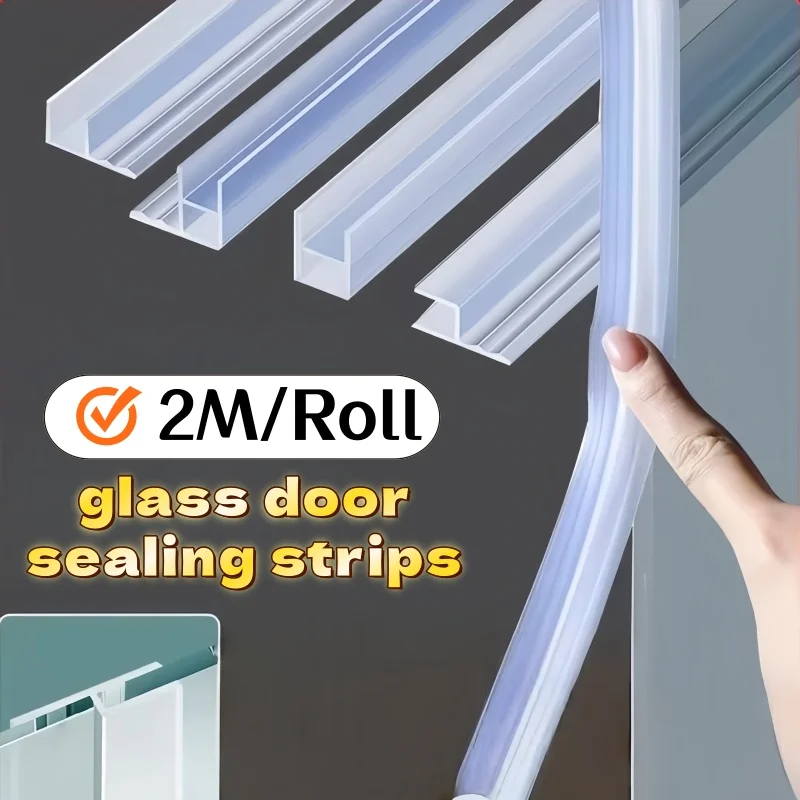 Tira de sellado de vidrio para puerta y ventana de ducha, goma de silicona en forma de F/H/U de 200cm, burlete para accesorios de baño de vidrio de 6/8/10/12mm