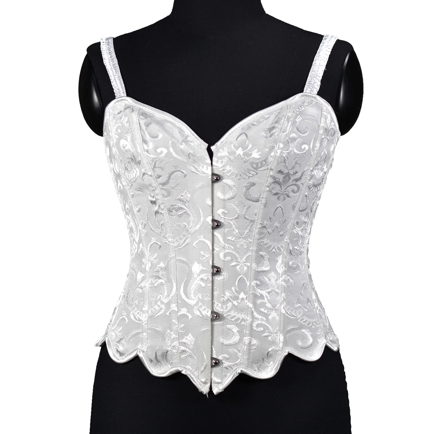 Sexy Bustier Women Corset Top Lace Up Satin Lingerie With Straps Zipper Vintage Floral Jacquard Overbust Corselet