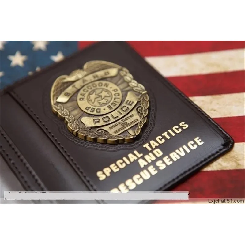 2025 aaa 스타즈 라쿤 데프 레온/크리스/질/웨스커 코스프레 메탈 배지 가죽 신분증 운전면허증 지갑 홀더 케이스