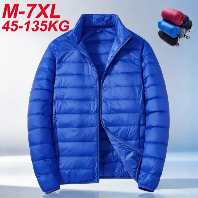 Big Size 7XL Winter Men's Women's  Down Jacket Business Casual Stand Collar White Duck Down Padded Lightweight Puffer Coat