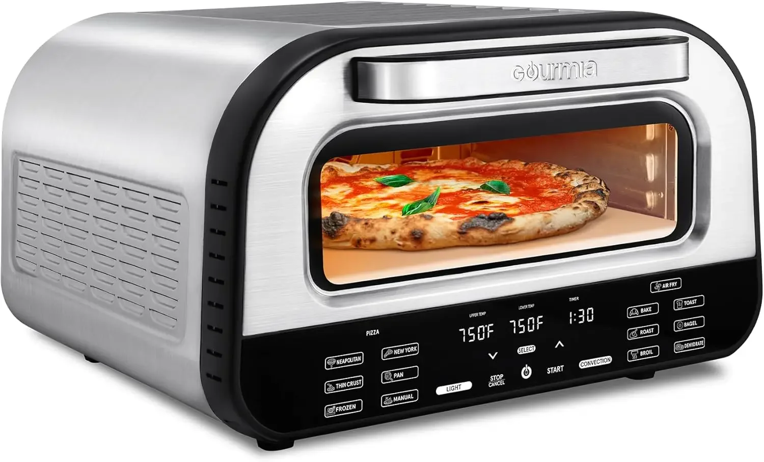 Countertop Multi Cooker 1800W Indoor Pizza Oven Air Fryer Toaster with Pizza Stone Digital Controls Six Presets Stainless Steel