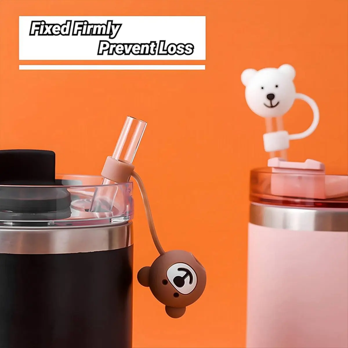【A03R】 3 Pack Straw Cover for Cups,Cute Bear Straw Protector Cover Compatible for 30&40oz Silicone Straw