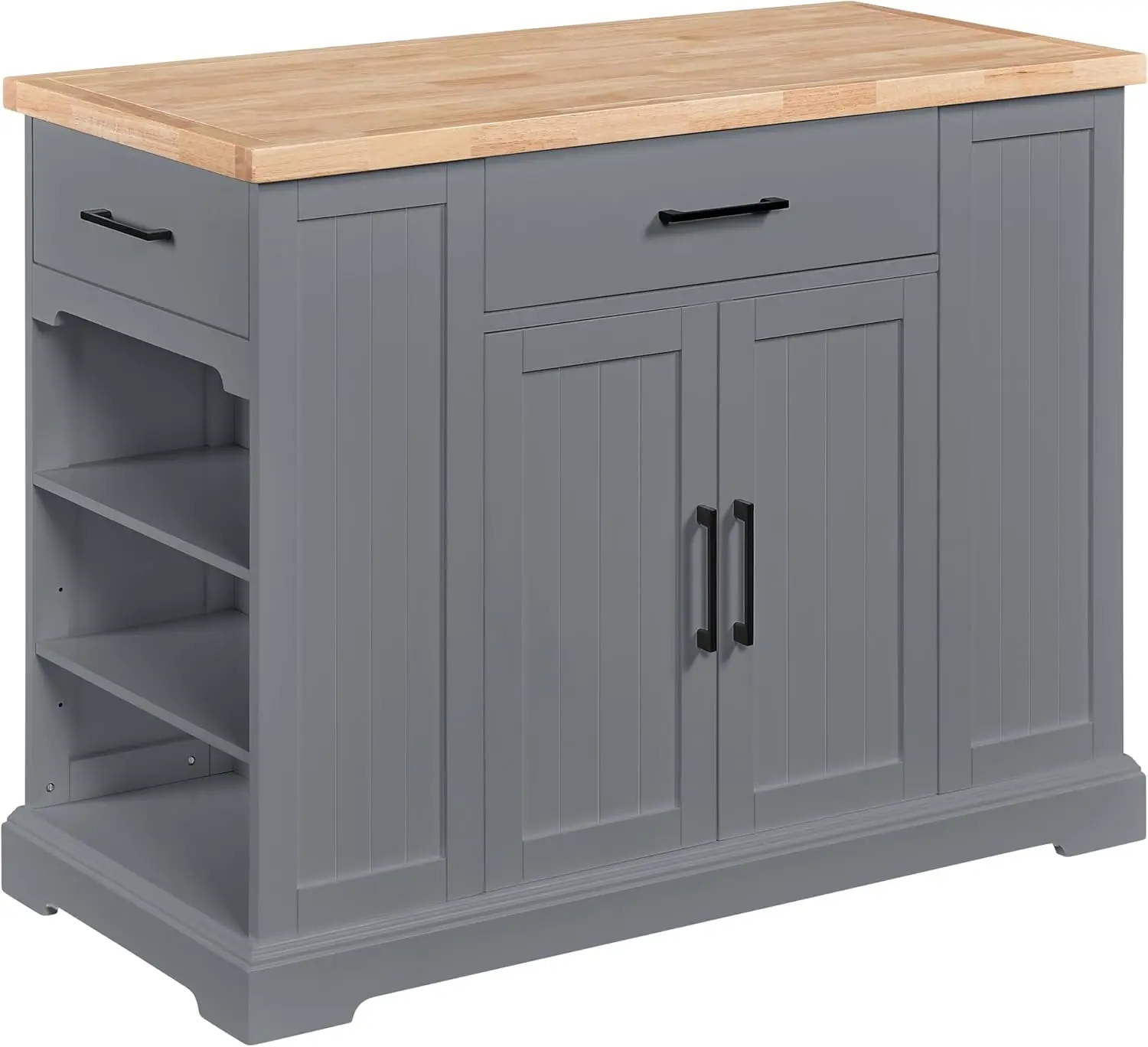 

Rolling Kitchen Island Cart with Thicker Rubberwood Countertop, 46" Kitchen Island on Hidden Wheels with Storage Cabinet