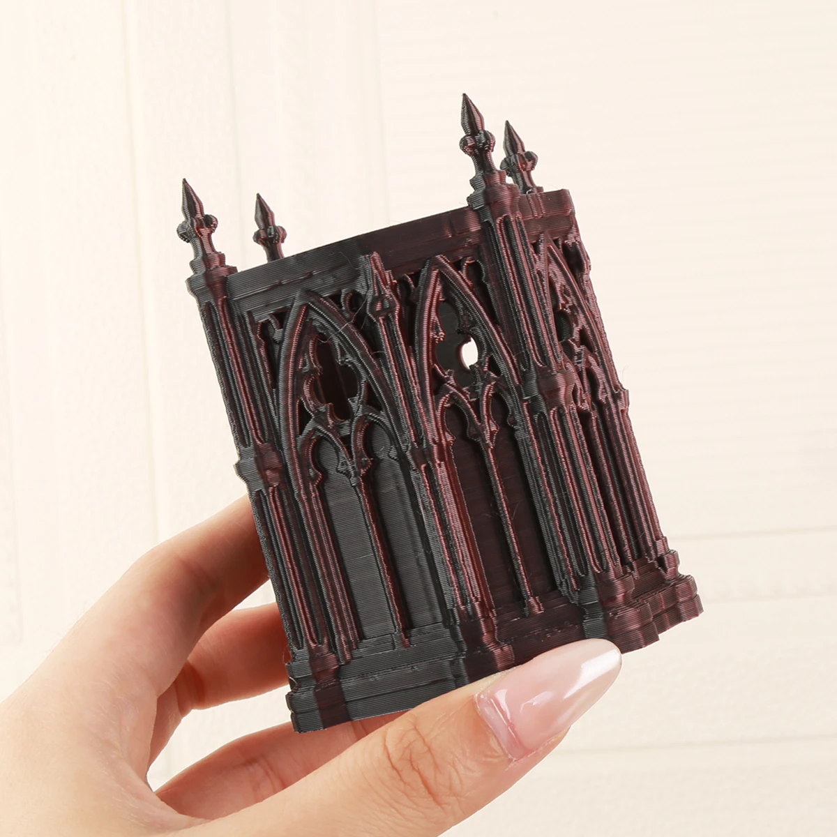 Cross-border Gothic Church Hollow Carved Pen Holder, Retro Dark Castle Style Desktop Stationery Storage Creative Office Decor Or