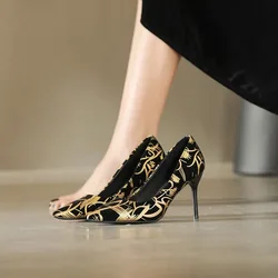 Women's Shoes Pumps Pointed Toe Heels Sexy Elegant Party Sandals Luxury Stiletto Dress Footwear Vintage Gold