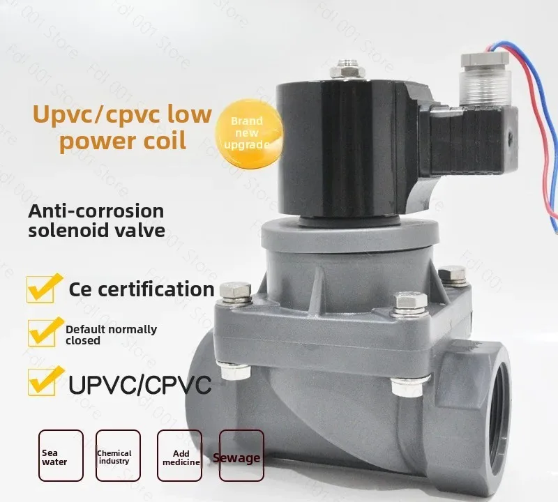PVC anticorrosion solenoid valve acid and alkali resistance UPVC/CPVC seawater sewage chemical valve 220V24V