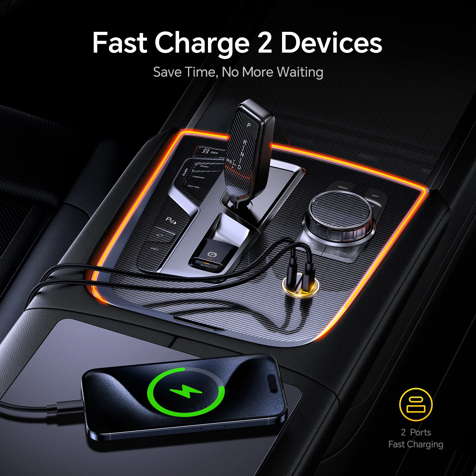 AOHI SUPERAUTO PD 45W Fast Car Charger (USB-C & USB-A) - náhled 5