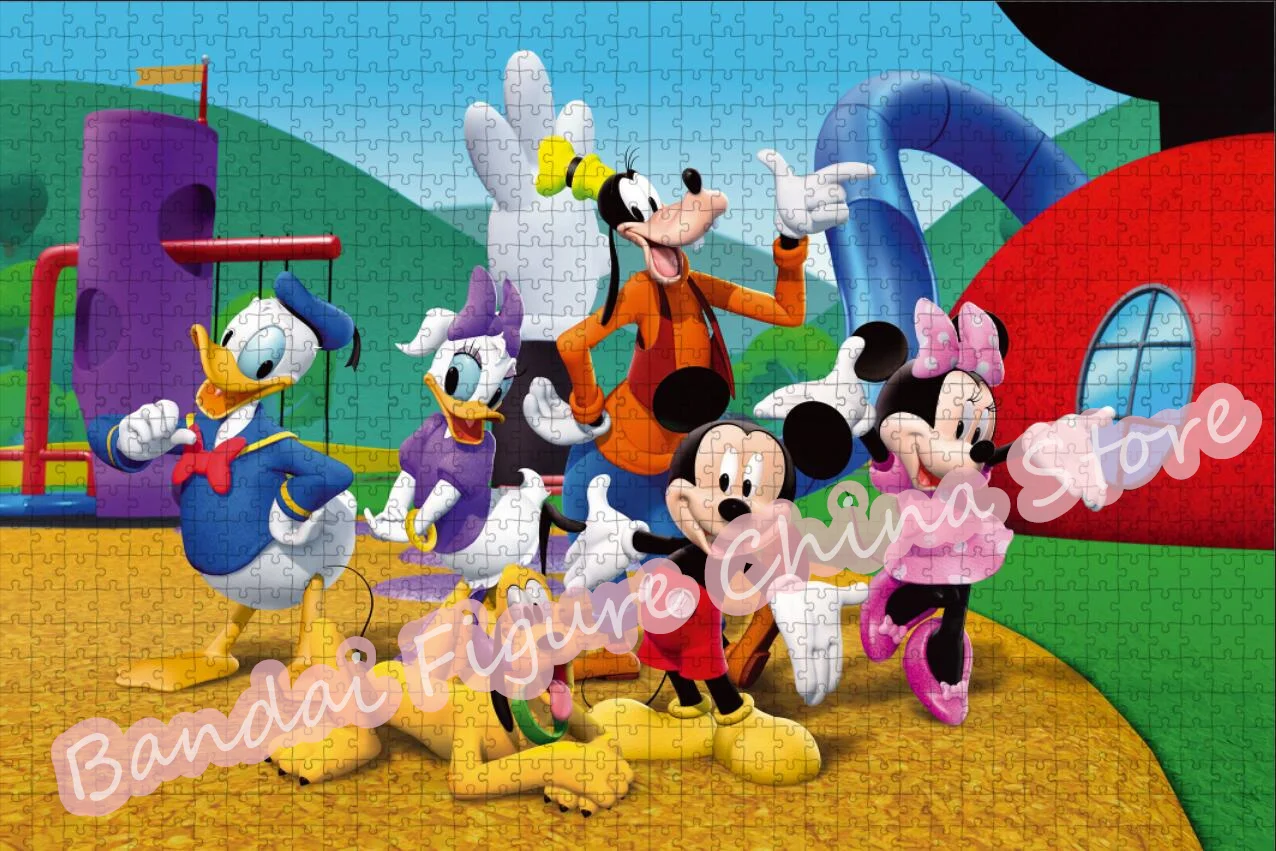 Disney personaje familia Diy montar rompecabezas 300/500/1000 piezas Mickey Mouse Pato Donald estampado de dibujos animados juguetes educativos