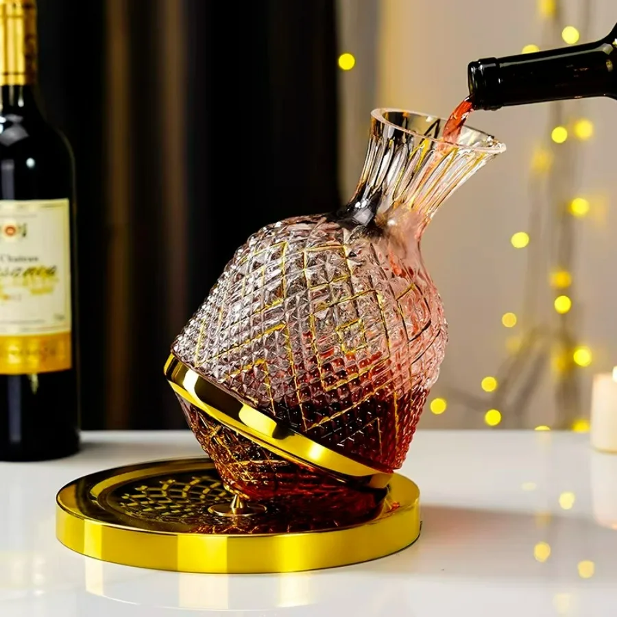 360 Rotating 1500ml Wine Decanter Tumbler Barware Crystal Glass Bottle Wine Aerator Mirror Jug Bar Decor Decanter Dispenser