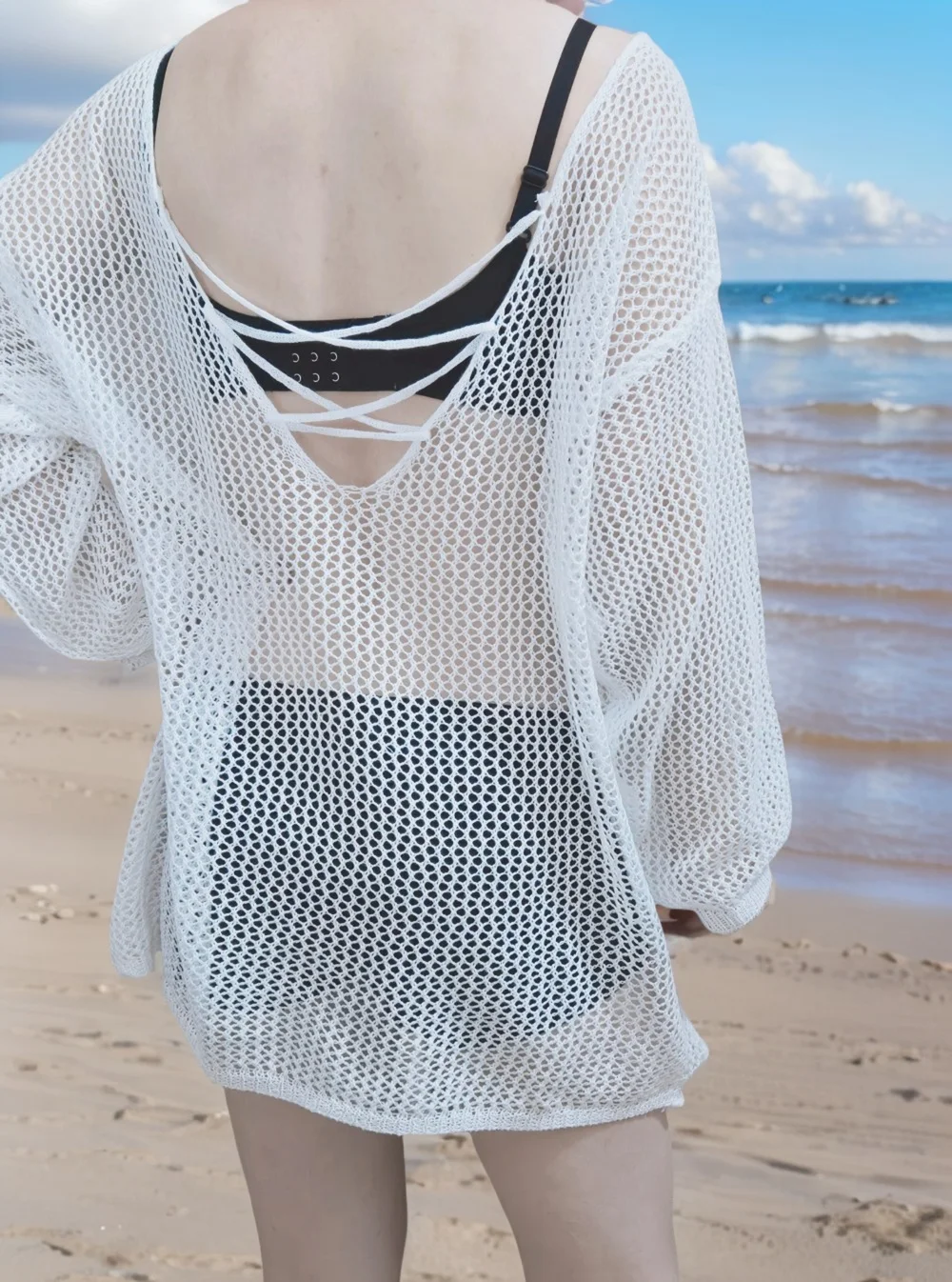 Dames femmes filles sport BIKINI-gros taille maillots de bain trou net tunique à manches longues pour maillots de bain Protection solaire vêtements couvertures