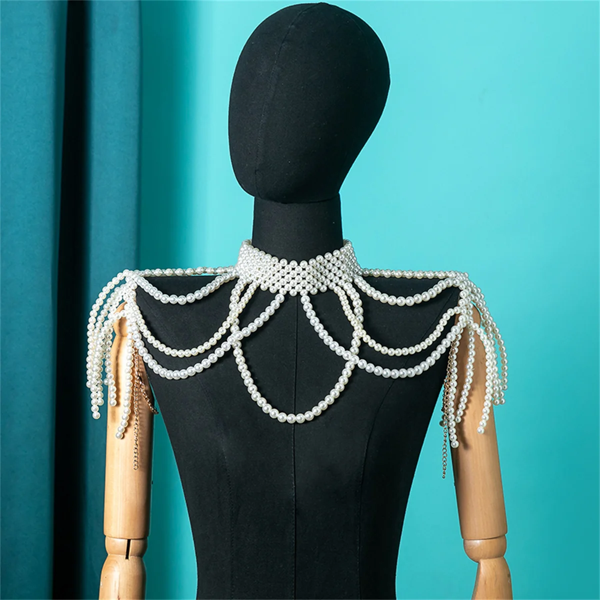 Elegant Pearl Bridal Shoulder Chain Jewelry Handmade Large Necklace Hollow Imitation Pearl Body Chain Wedding Dress Shawl Access